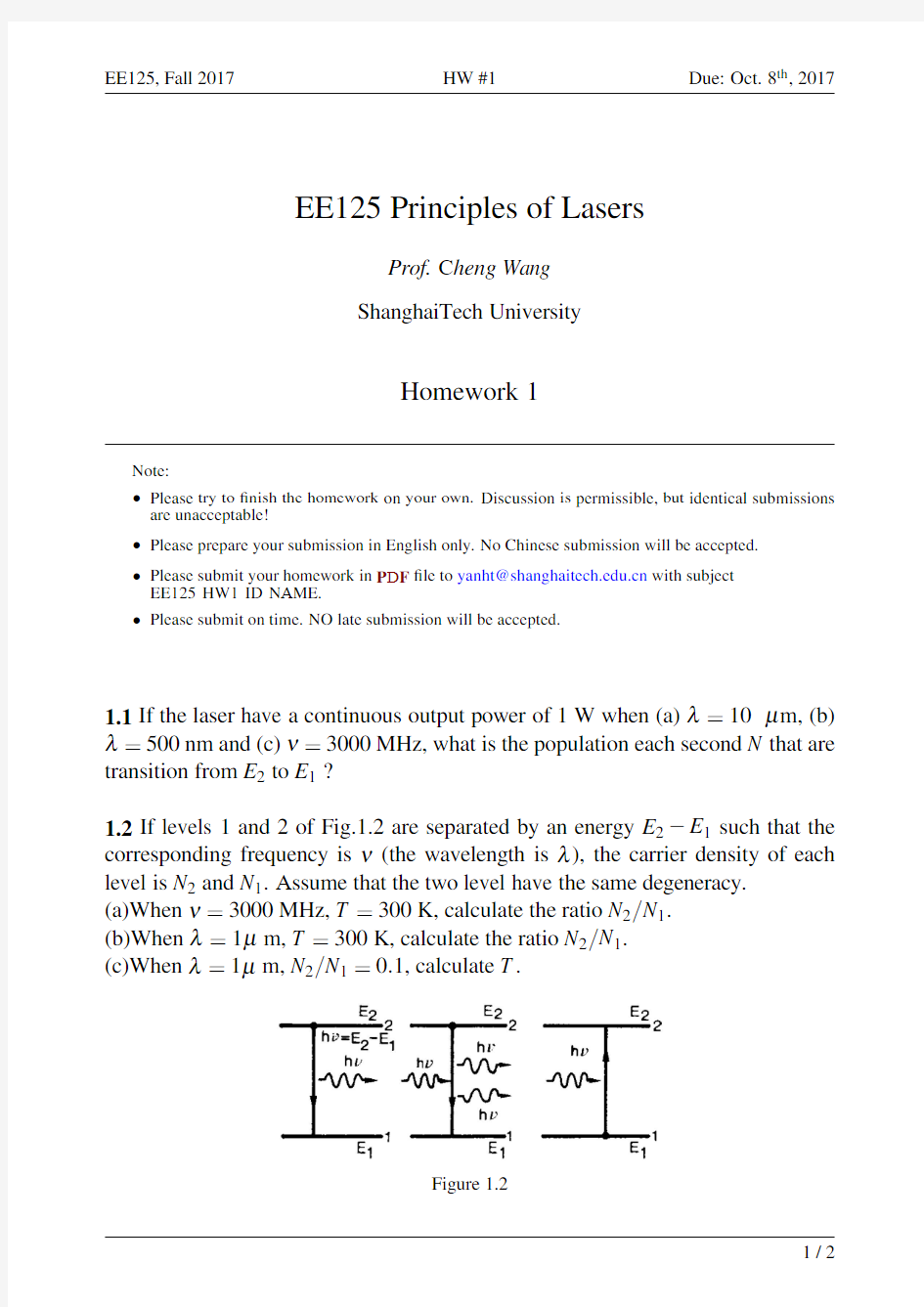 EE125_HW1激光原理第一章作业答案