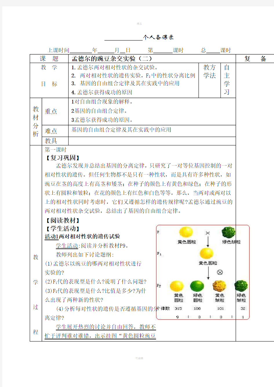 自由组合定律教案