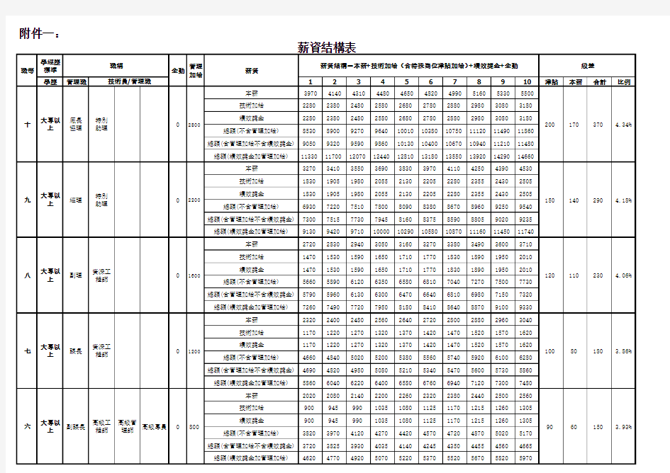 职级职等核薪表