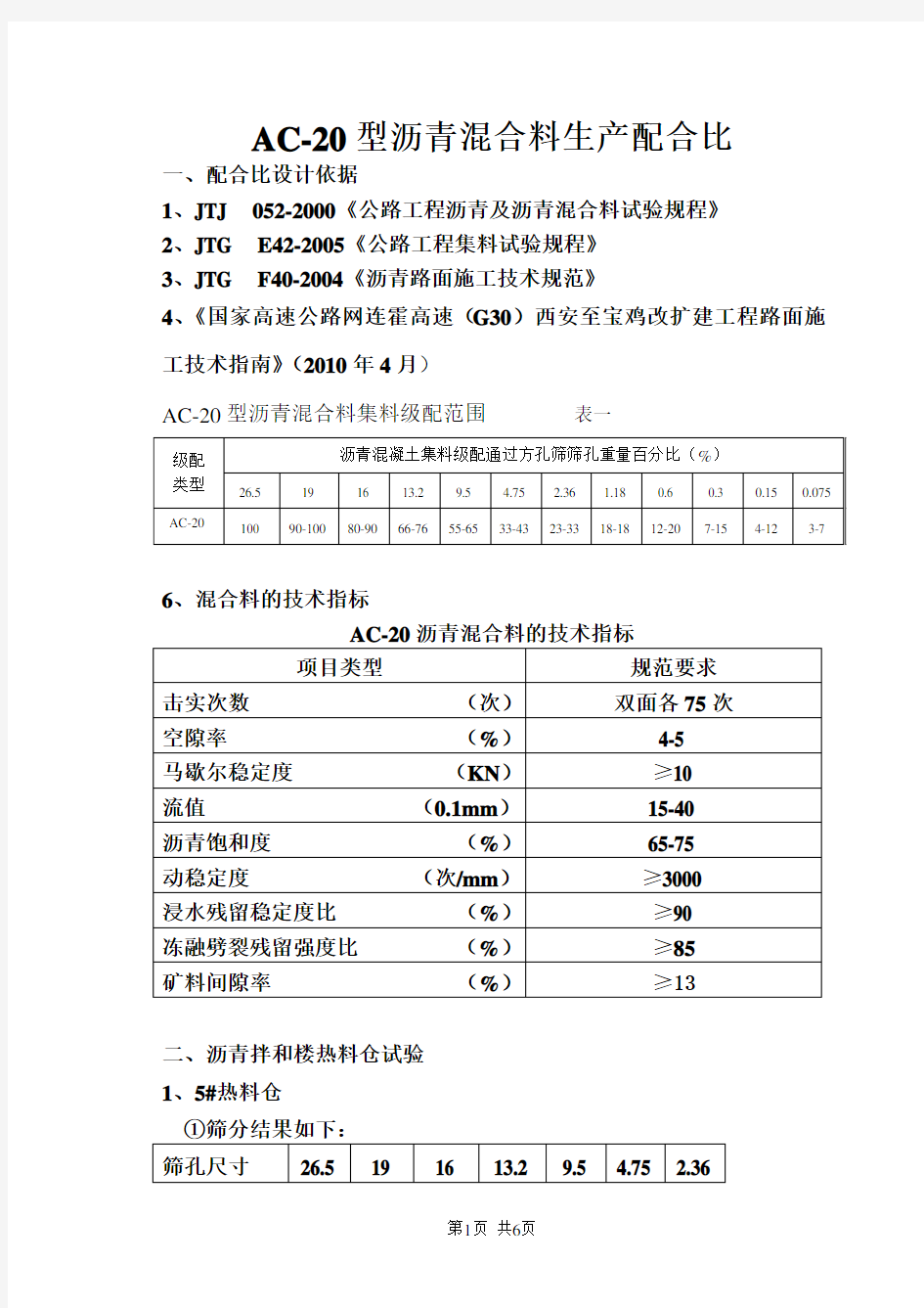 AC-20型沥青混合料生产配合比