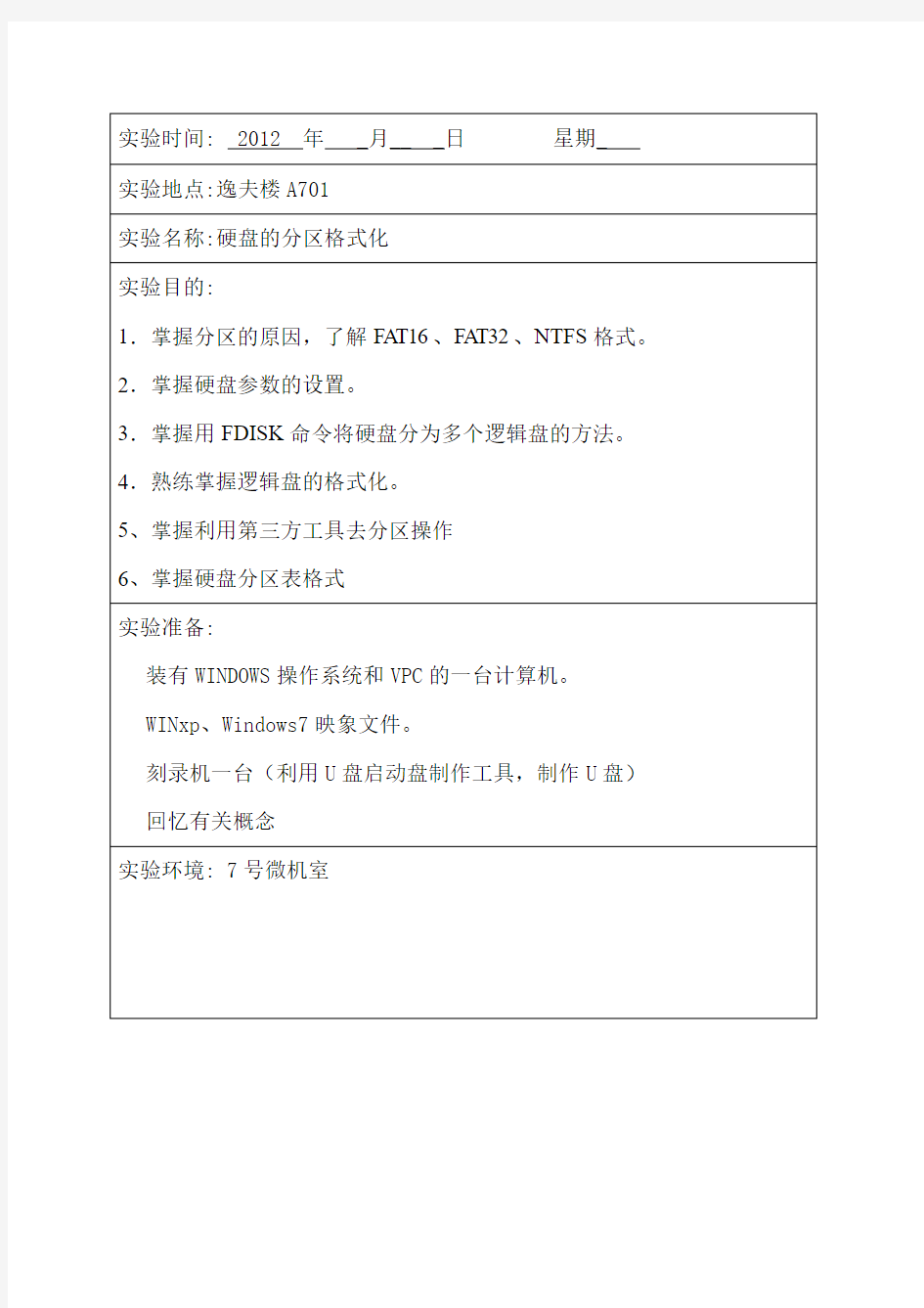 硬盘分区格式化实验报告