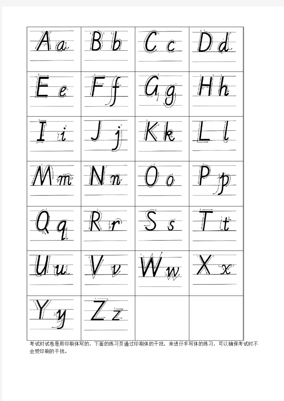 26个英文字母印刷体与手写体