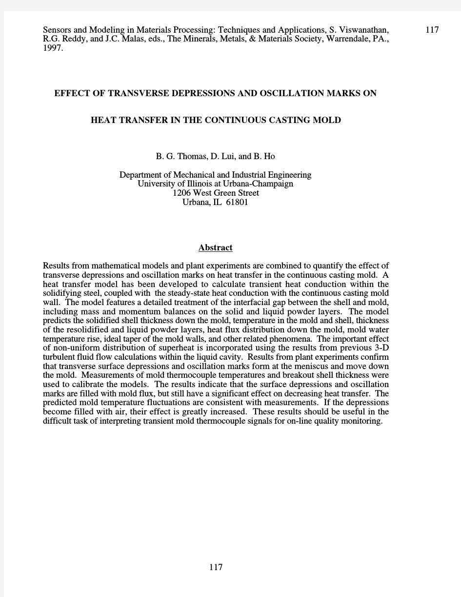 EFFECT OF TRANSVERSE DEPRESSIONS AND OSCILLATION MARKS ON HEAT TRANSFER IN THE CONTINUOUS C