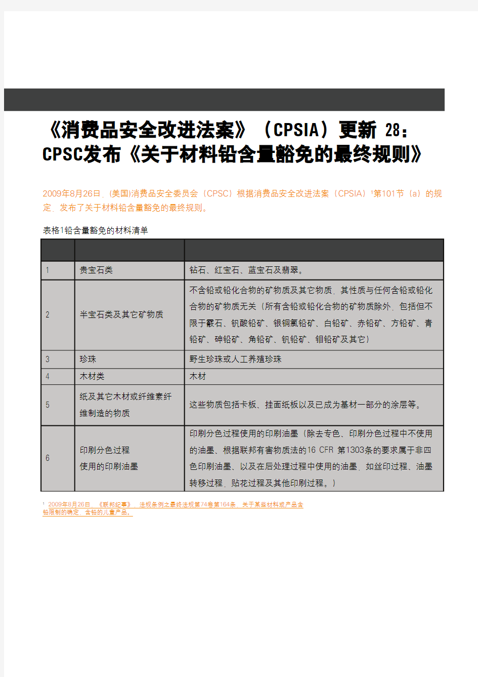 CPSC发布《关于材料铅含量豁免的最终规则》