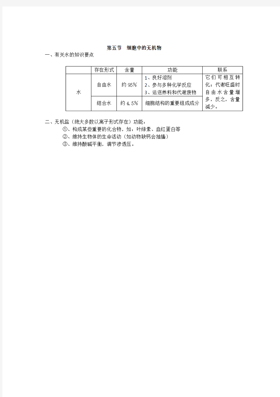 高中生物有机物和无机物知识点