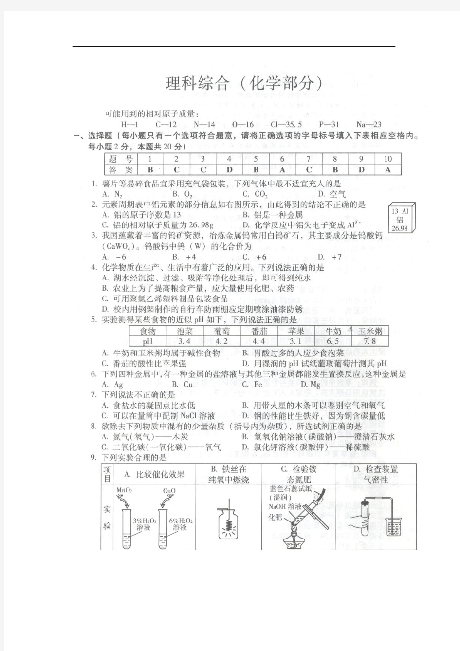 2009年山西省中考化学试卷