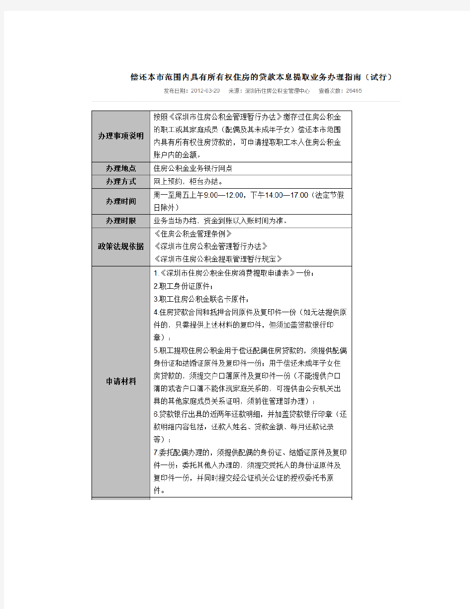深圳市住房公积金按月还贷提取申请材料
