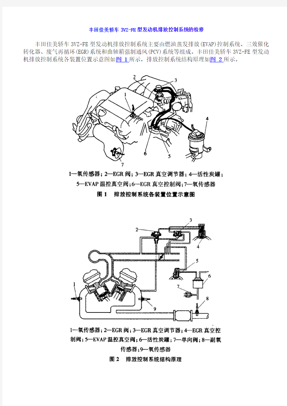 丰田佳美轿车3VZ-FE型发动机排放控制系统的检修