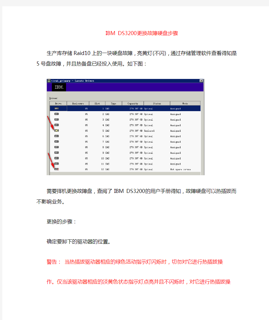 IBM存储DS3200更换故障硬盘步骤