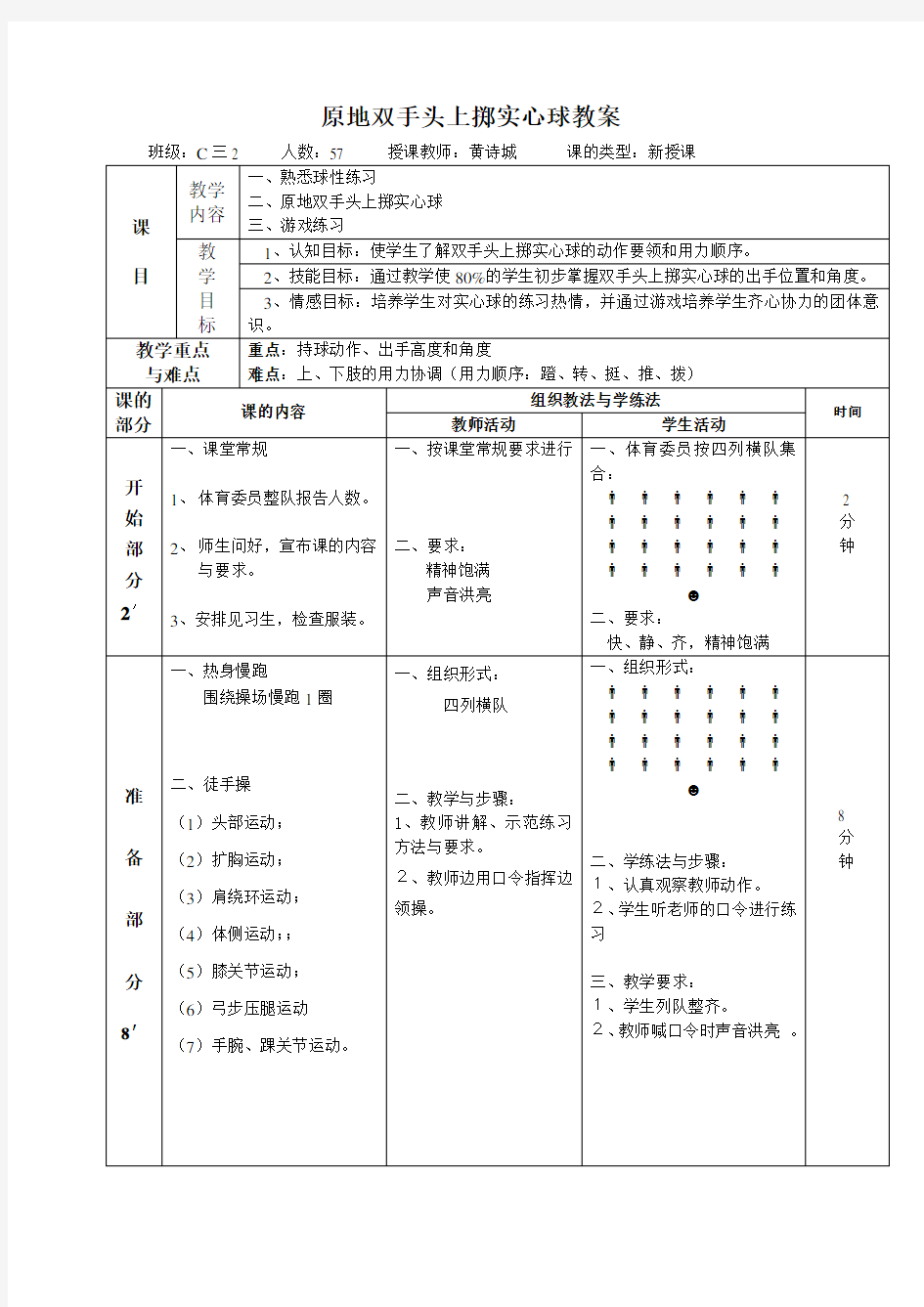 原地双手头上掷实心球教案