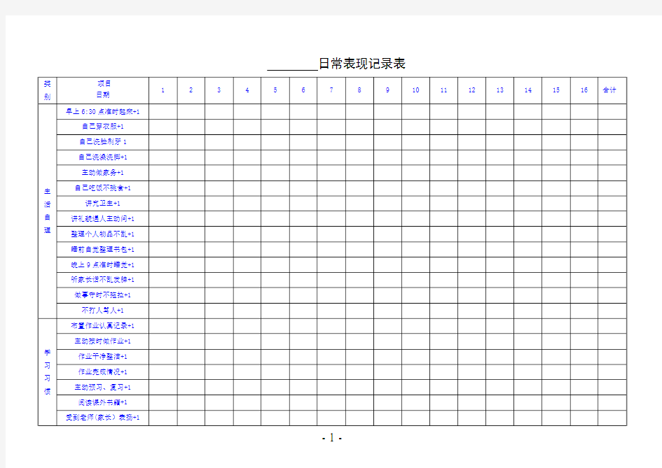 孩子日常表现记录表