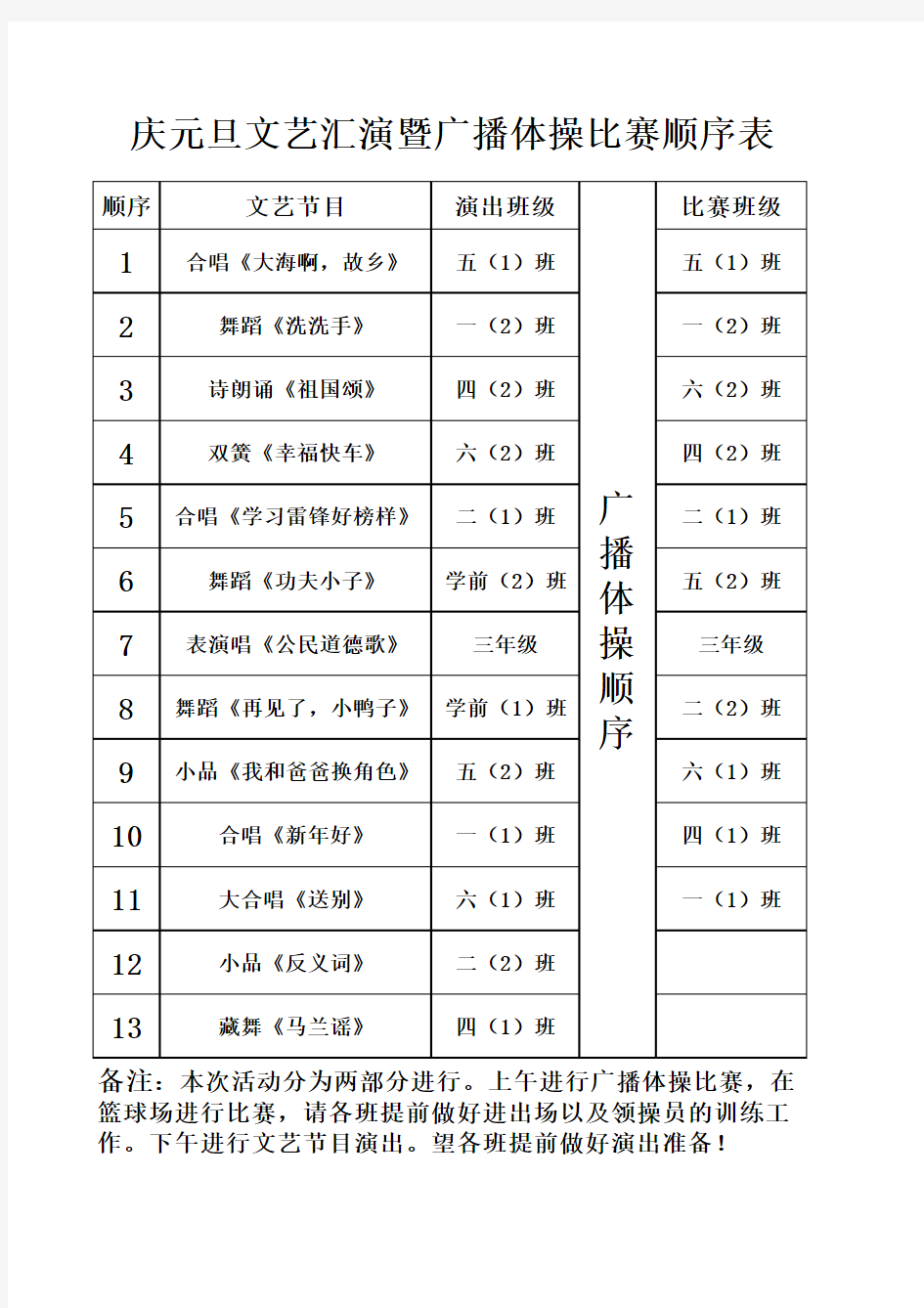 文艺节目顺序表