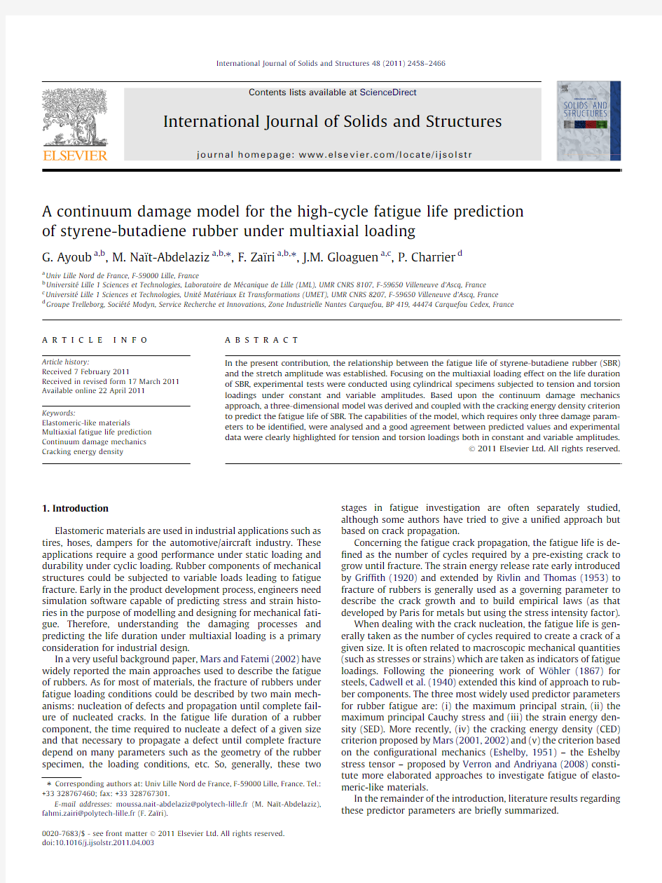 A continuum damage model for the high-cycle fatigue life prediction of styrene-butadiene rubber