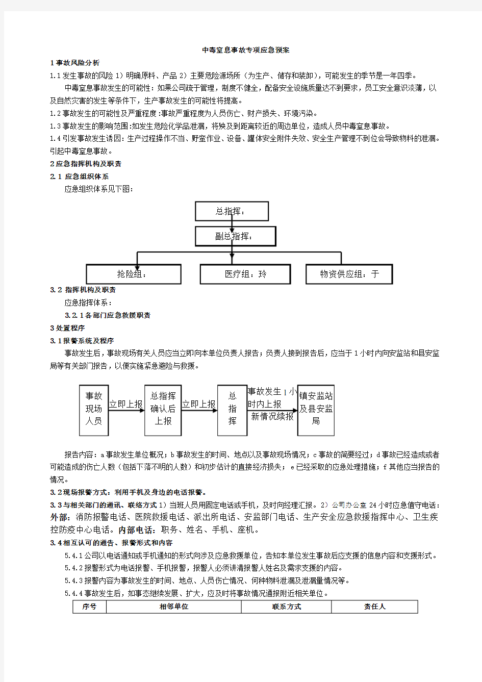 中毒窒息事故专项应急预案