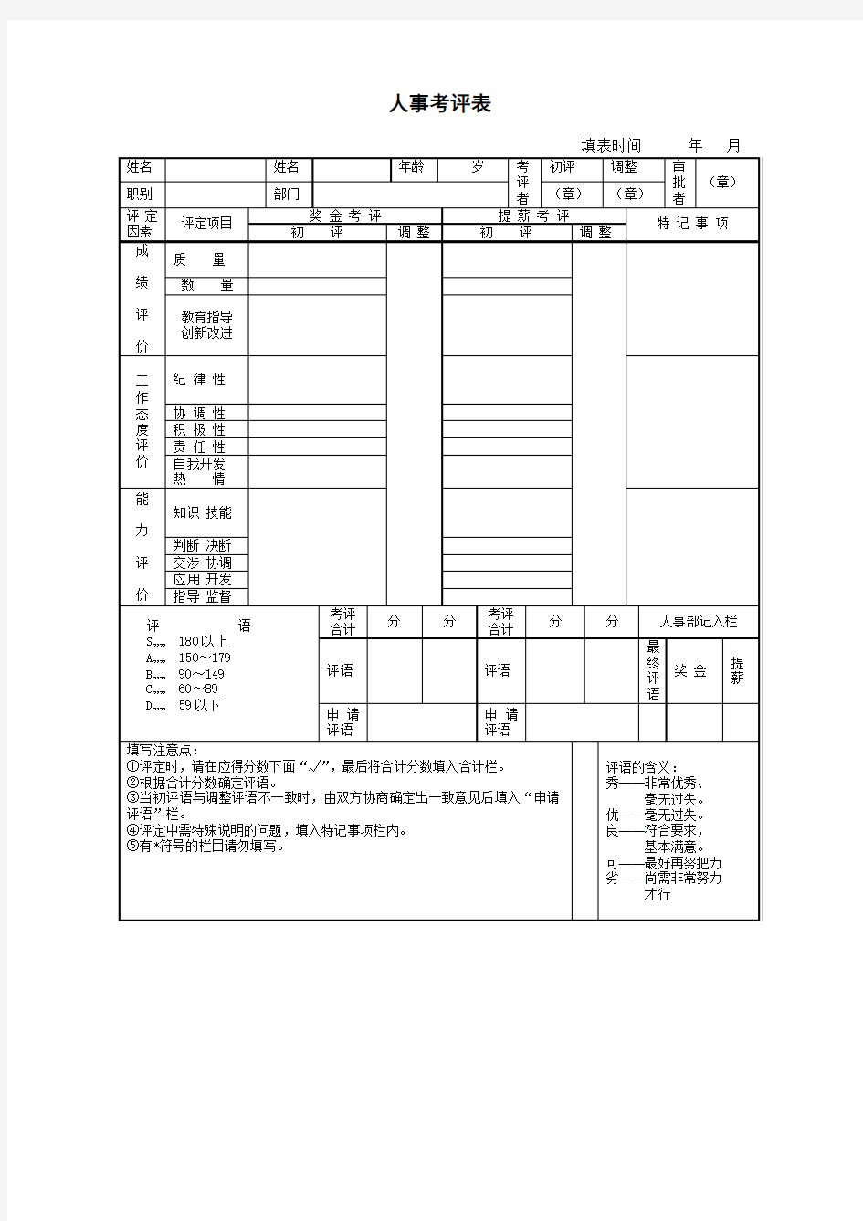 人事考评表