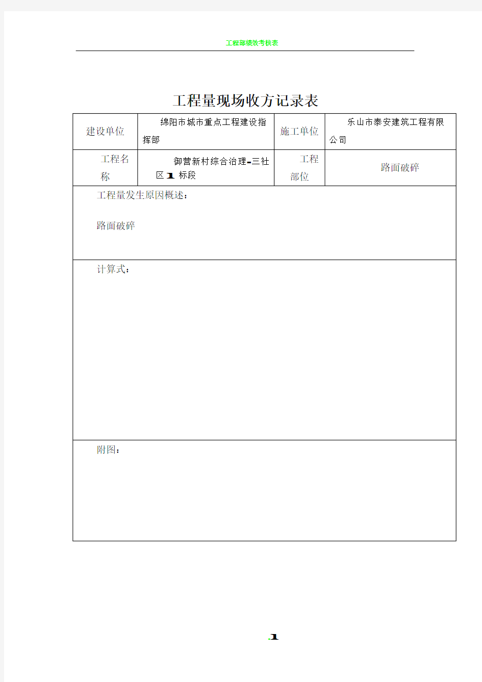 工程量现场收方记录表