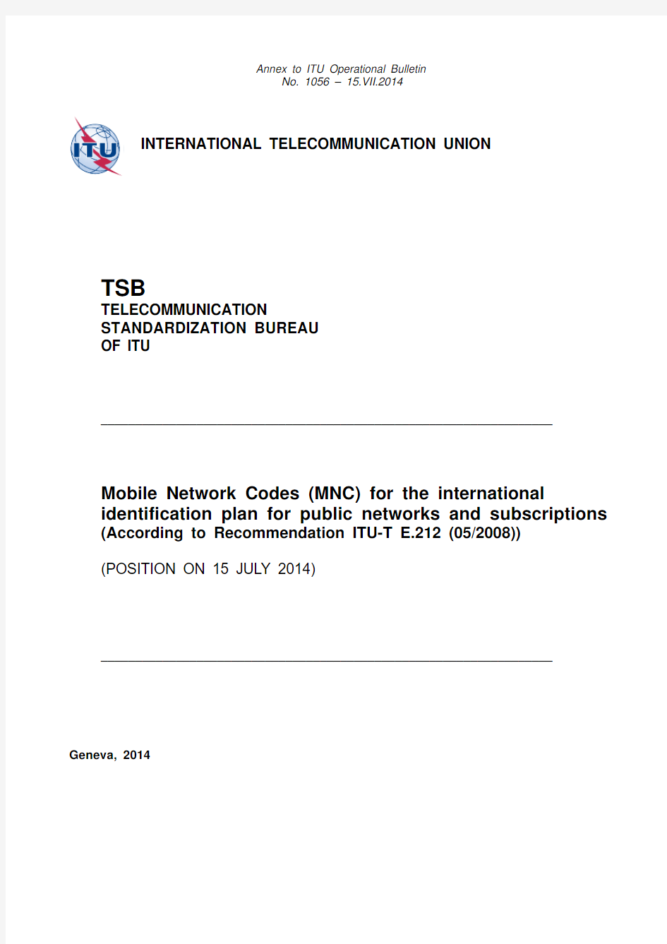 ITU官方全球电信运营商MCC+MNC列表