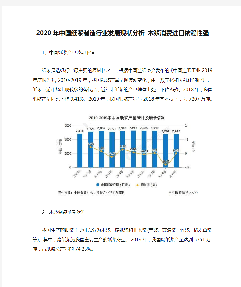 2020年中国纸浆制造行业发展现状分析 木浆消费进口依赖性强