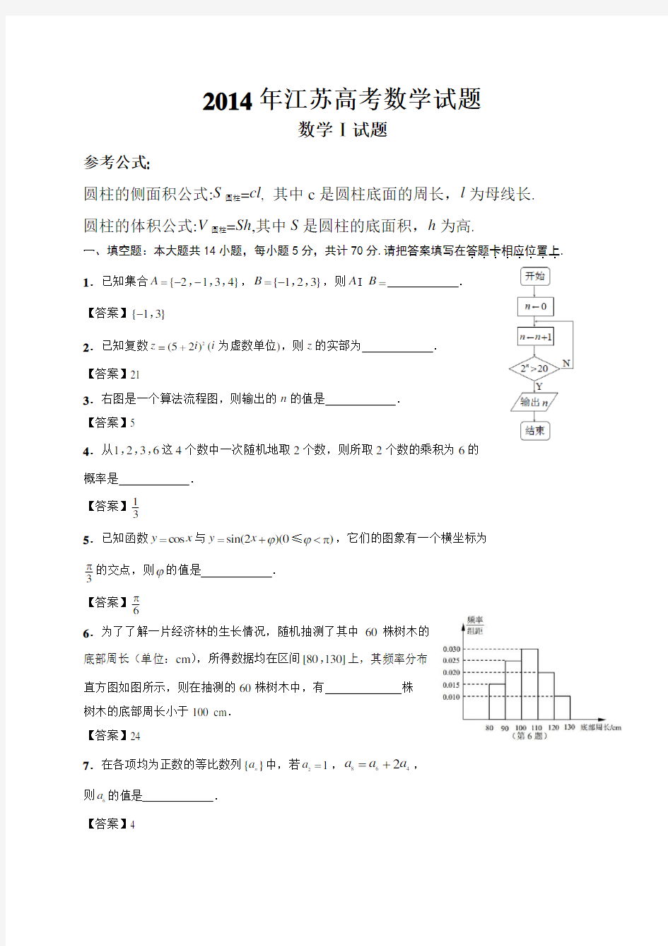 江苏高考数学试题及详细答案含附加题