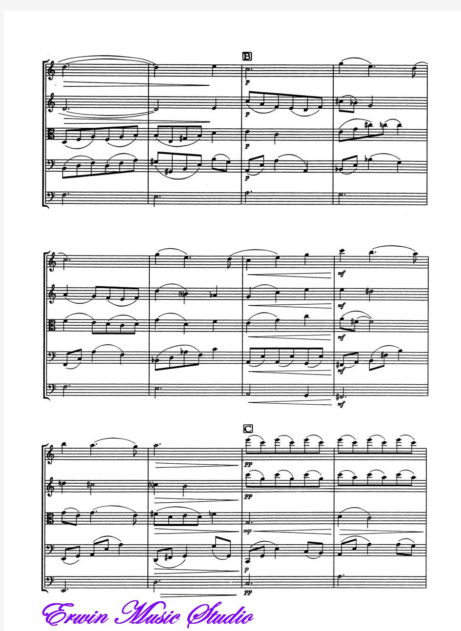 Score亨利曼奇尼《月亮河》弦乐四重奏总谱 分谱HenryMancini,MoonRiverStringQuartet