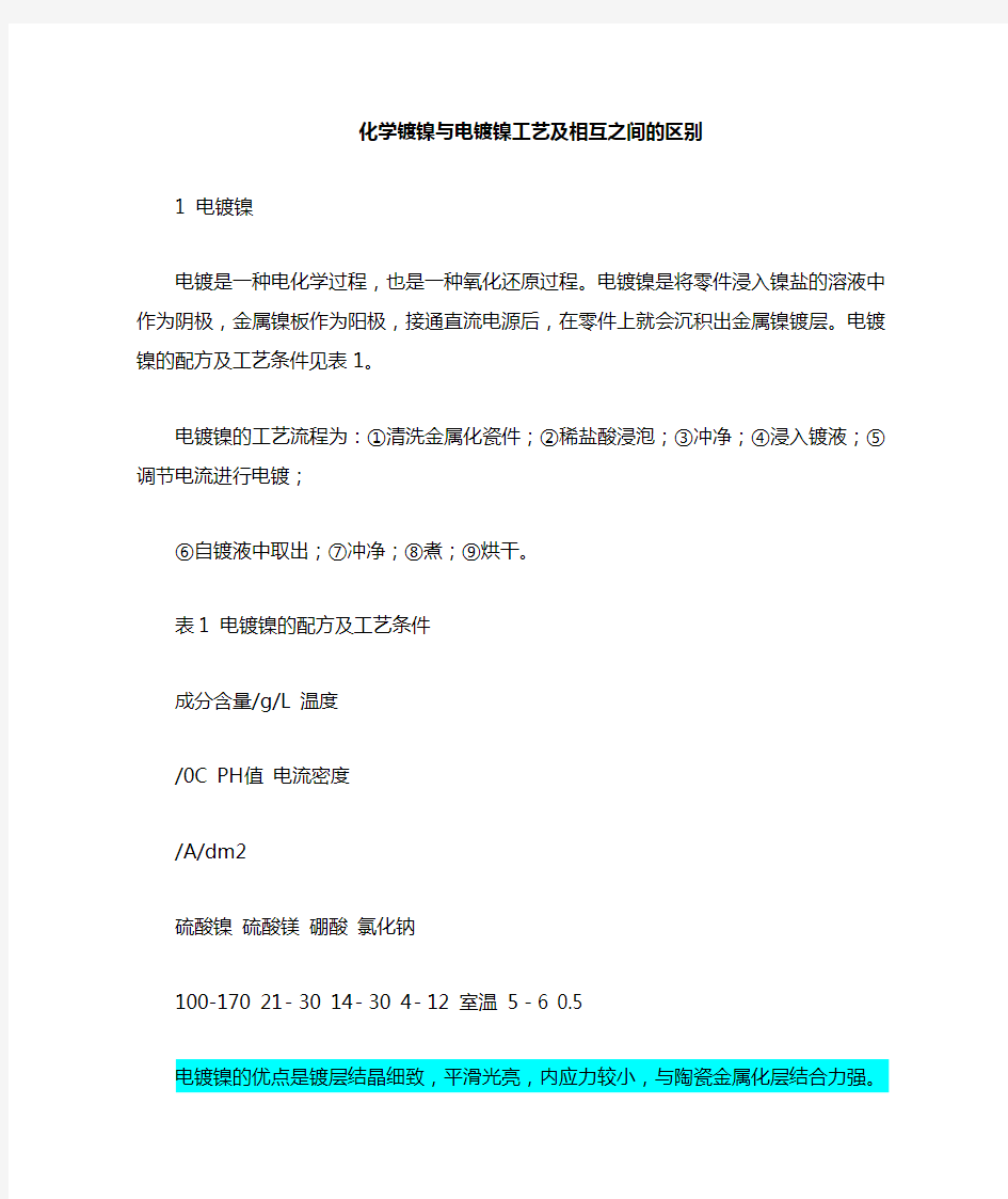 化学镀镍与电镀镍工艺相互之间的区别