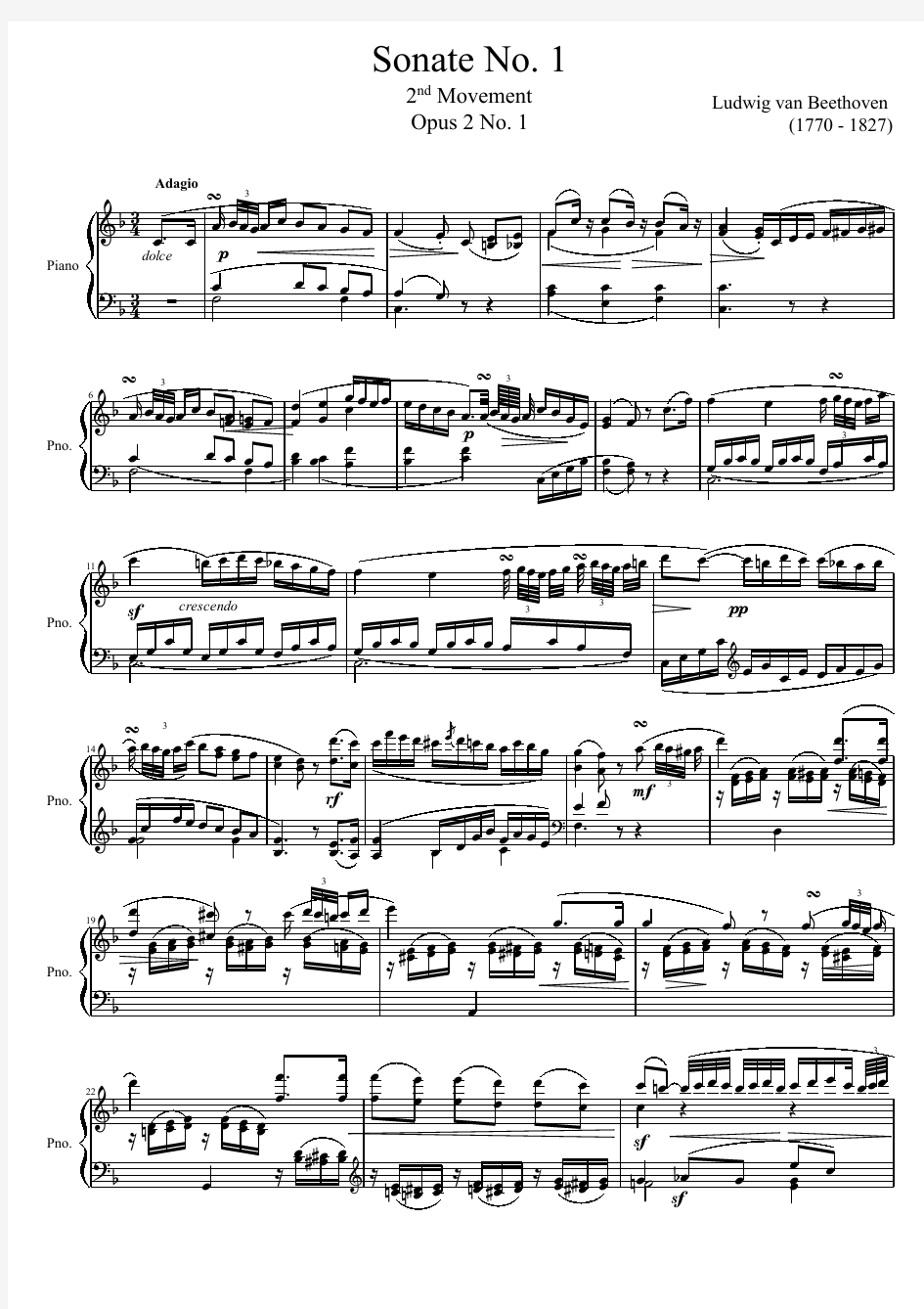 贝多芬第一钢琴奏鸣曲钢琴谱(第二乐章)-Op.2-No.1(高清原版PDF)