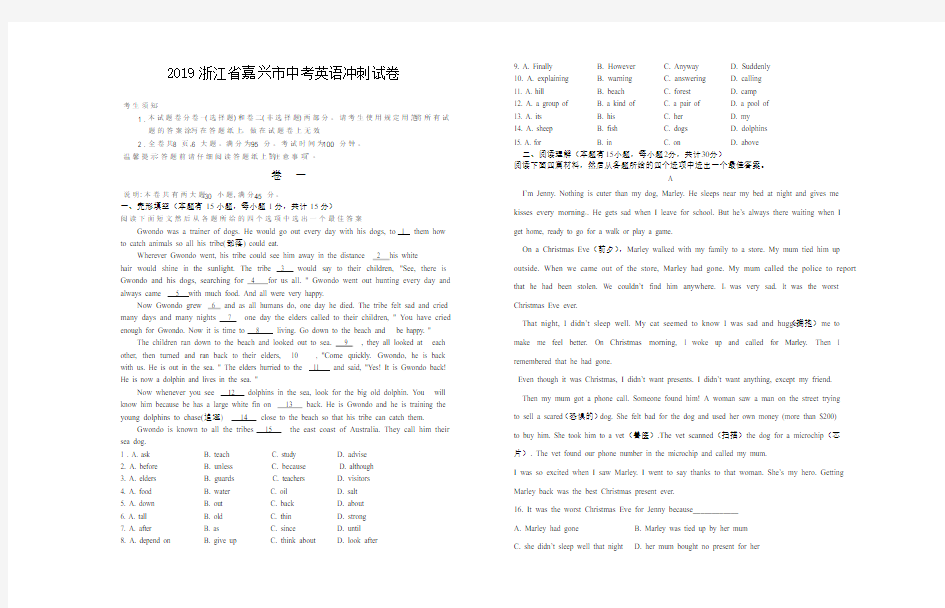 2019年浙江省嘉兴市中考英语模拟试题