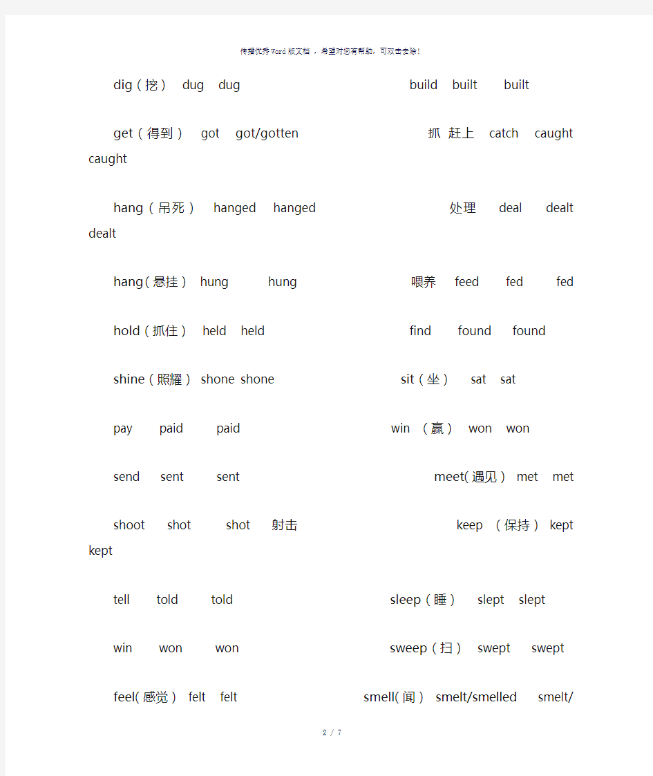 英语动词各种变形表-参考模板