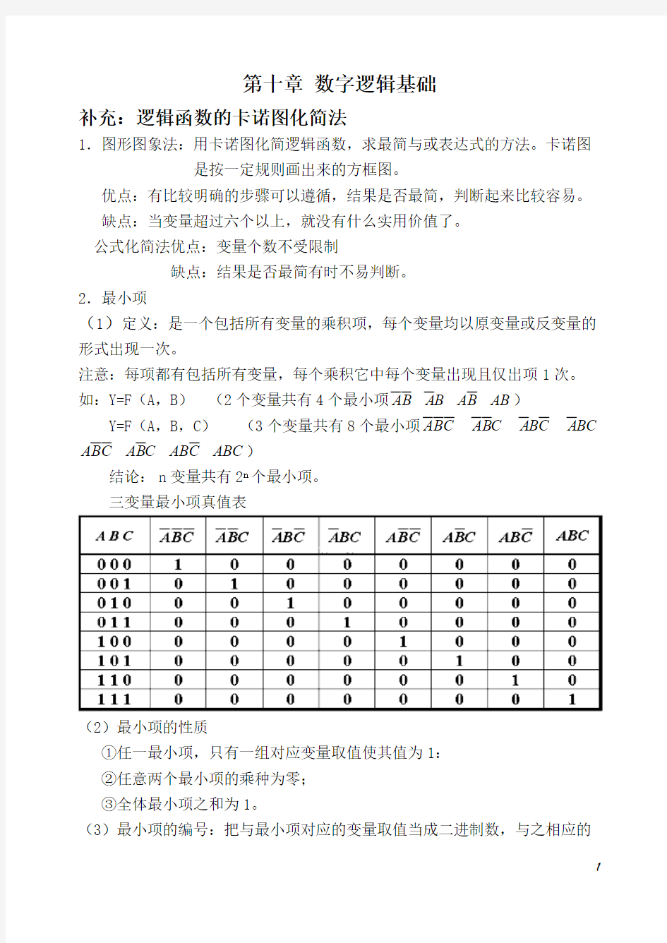 逻辑函数的卡诺图化简法