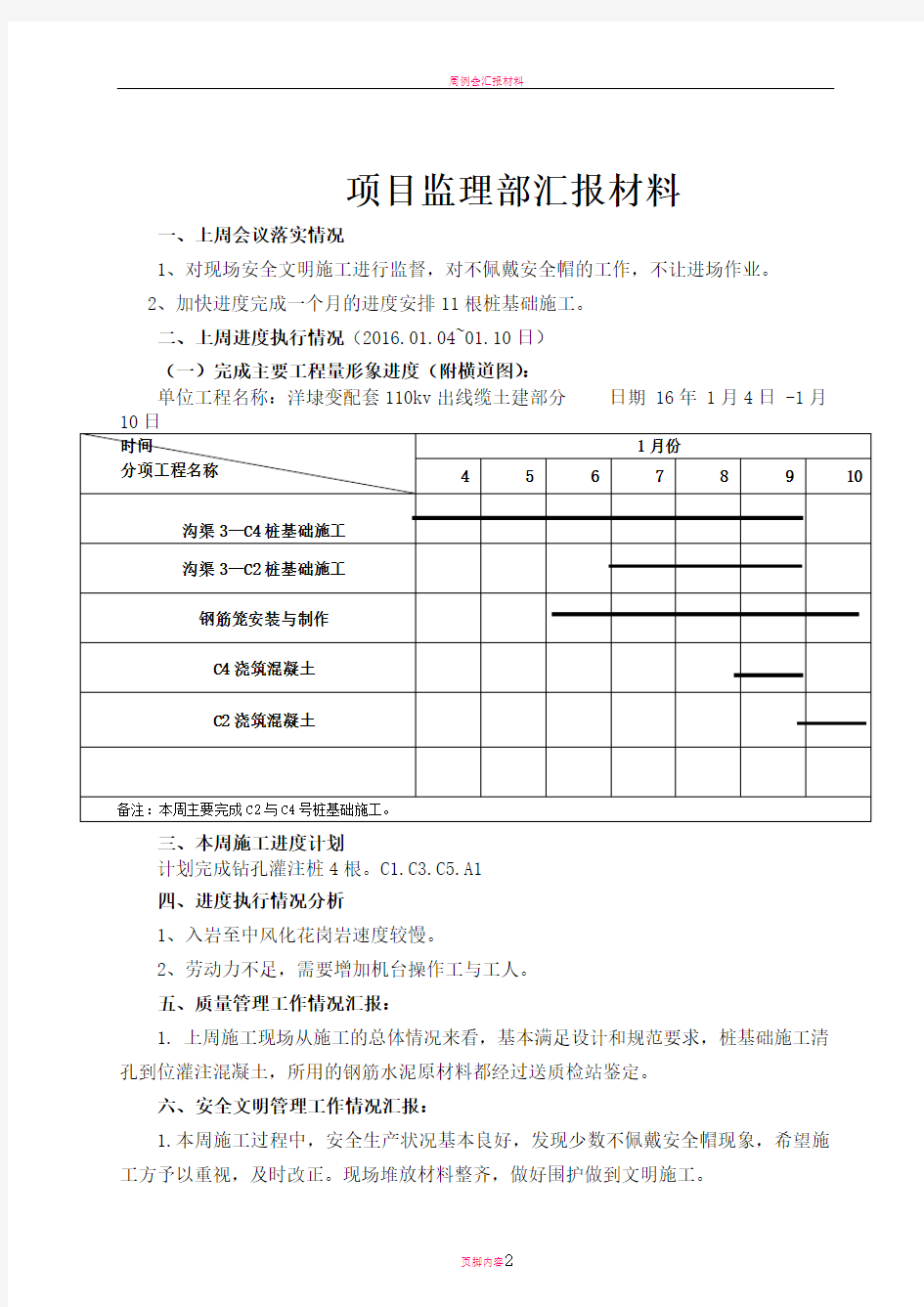 周例会监理汇报材料