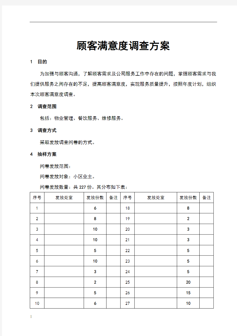 顾客满意度调查方案