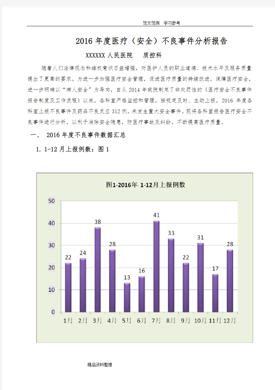 医疗安全不良事件分析报告书