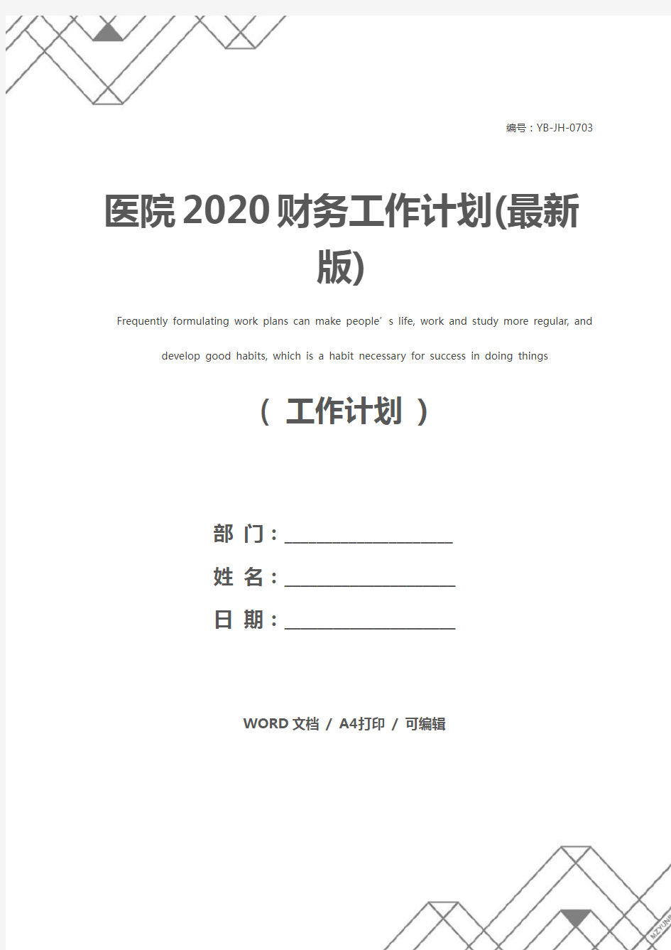 医院2020财务工作计划(最新版)