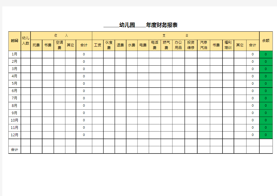 幼儿园财务报表(自动汇总)