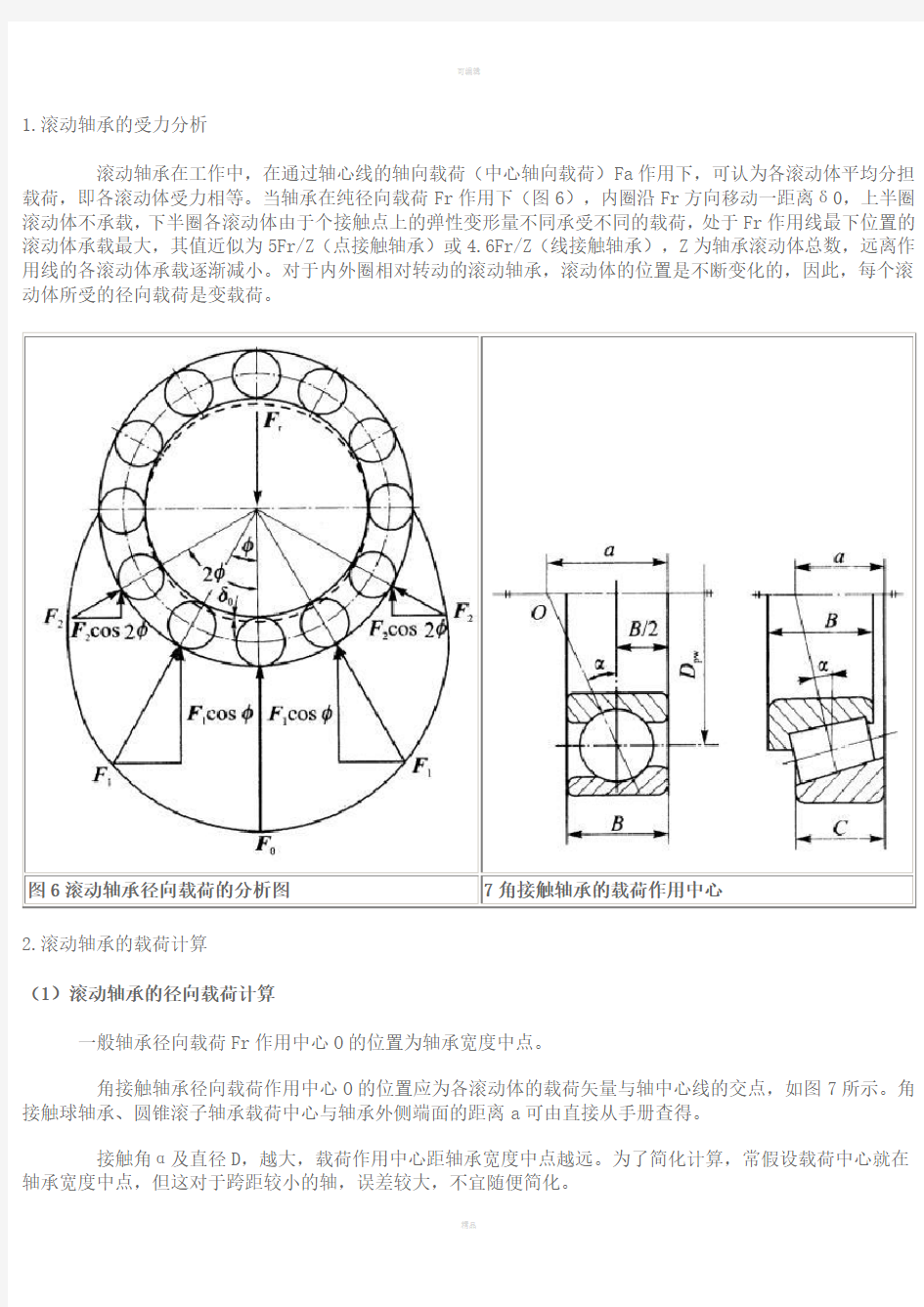 滚动轴承的受力分析、载荷计算、失效和计算准则