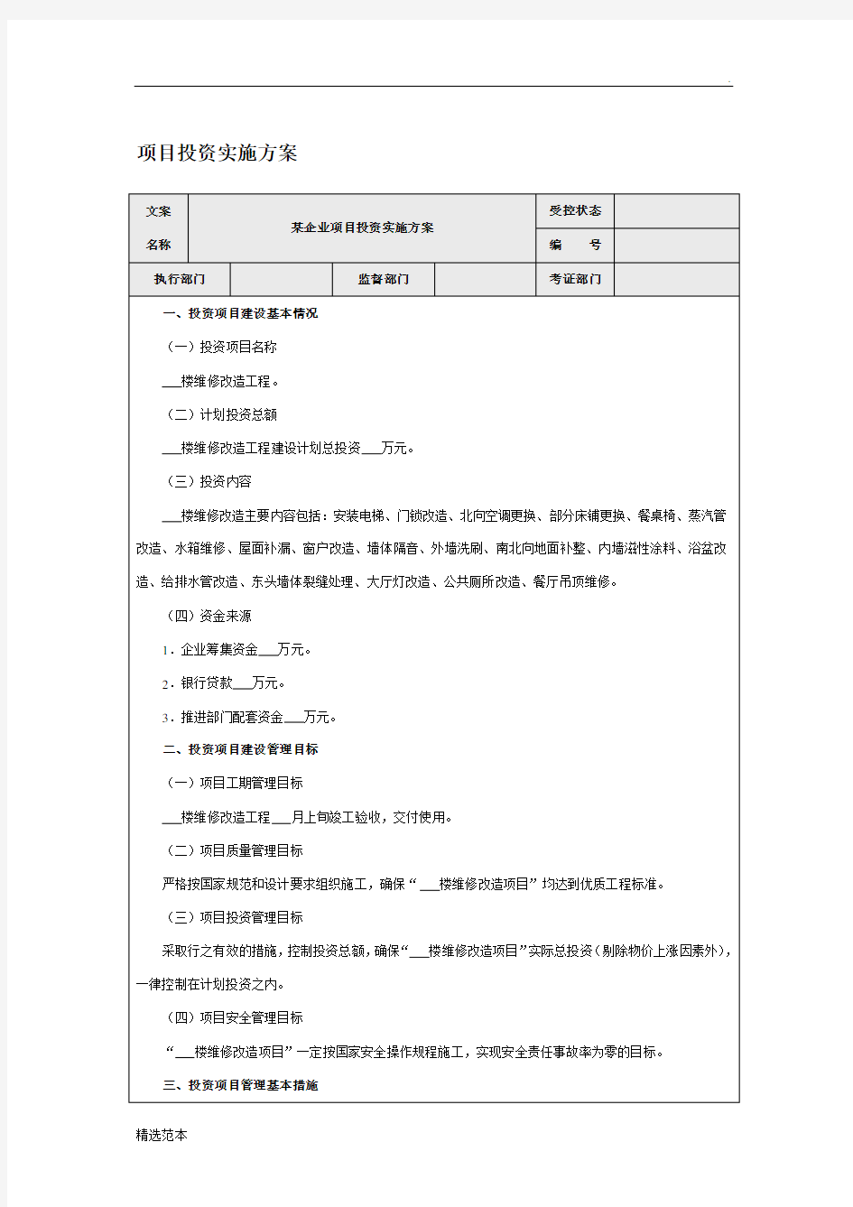 项目投资实施方案