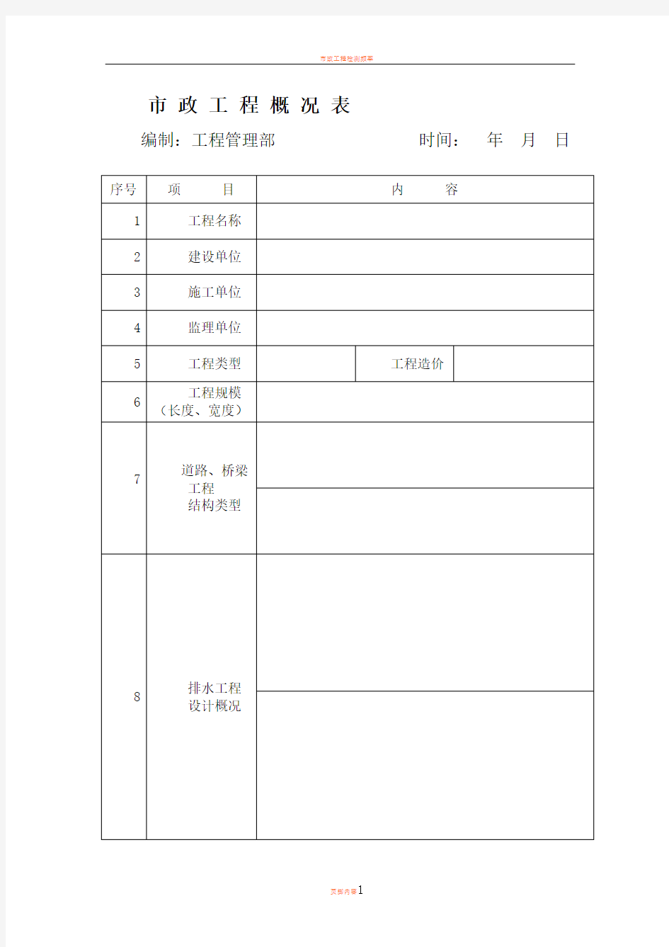 市政工程概况表