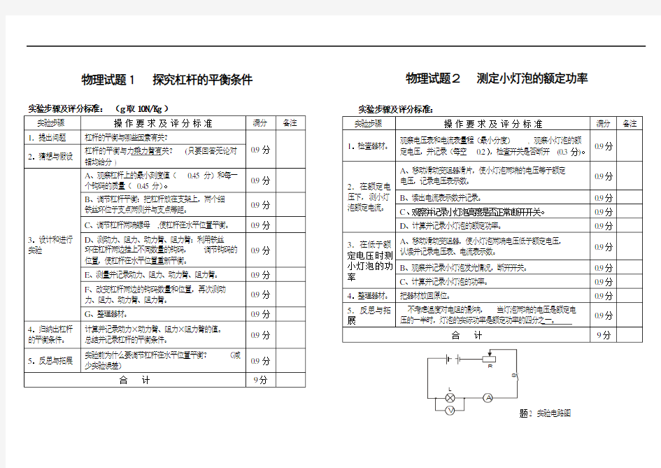 2011年中考物理实验操作考试评分标准