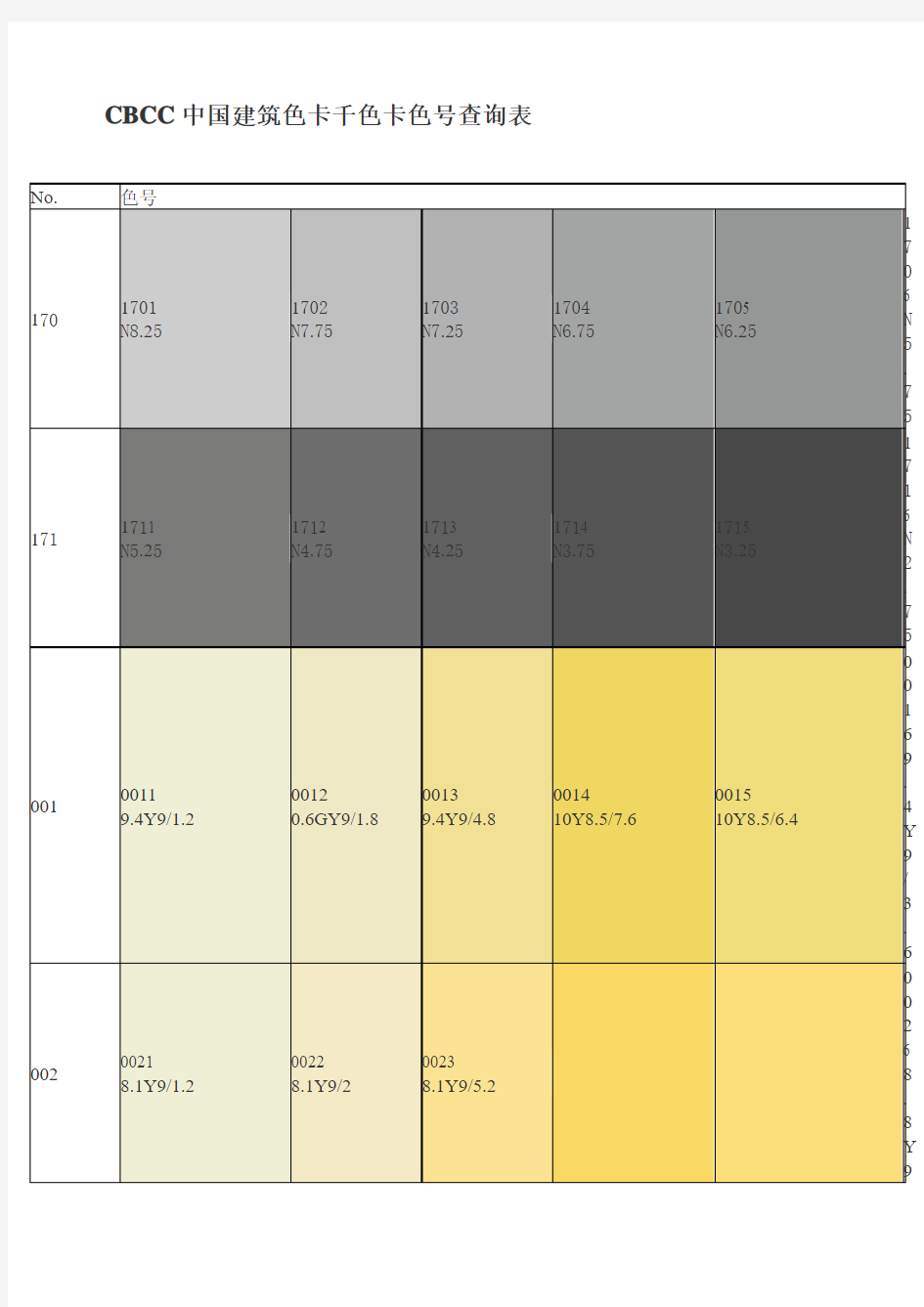 CBCC中国建筑色卡千色卡色号