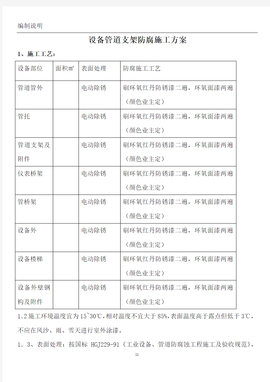 设备管道支架防腐施工方案