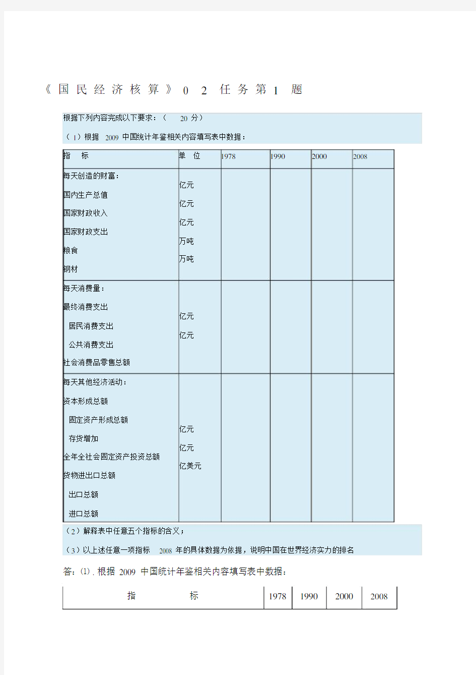 电大《国民经济核算》第二次形考任务答案.docx