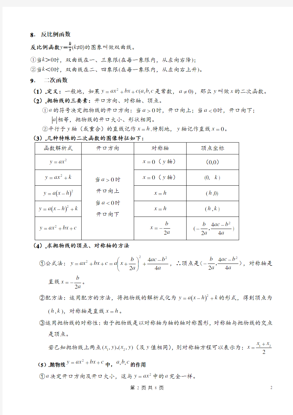 初中数学常用公式(考试常考)