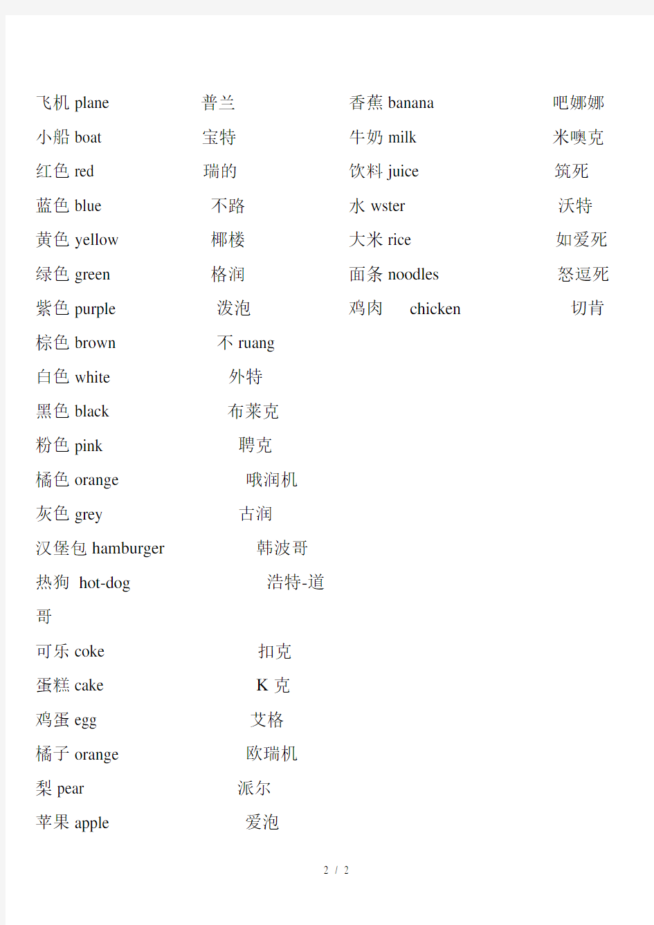三年级英语单词汉语谐音标注