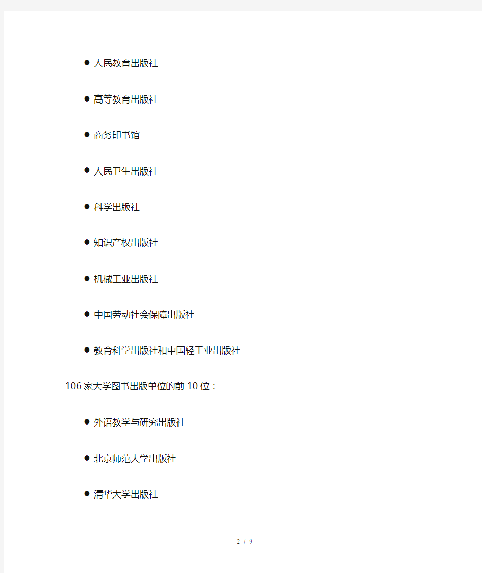 2013中国各大出版社前十排名