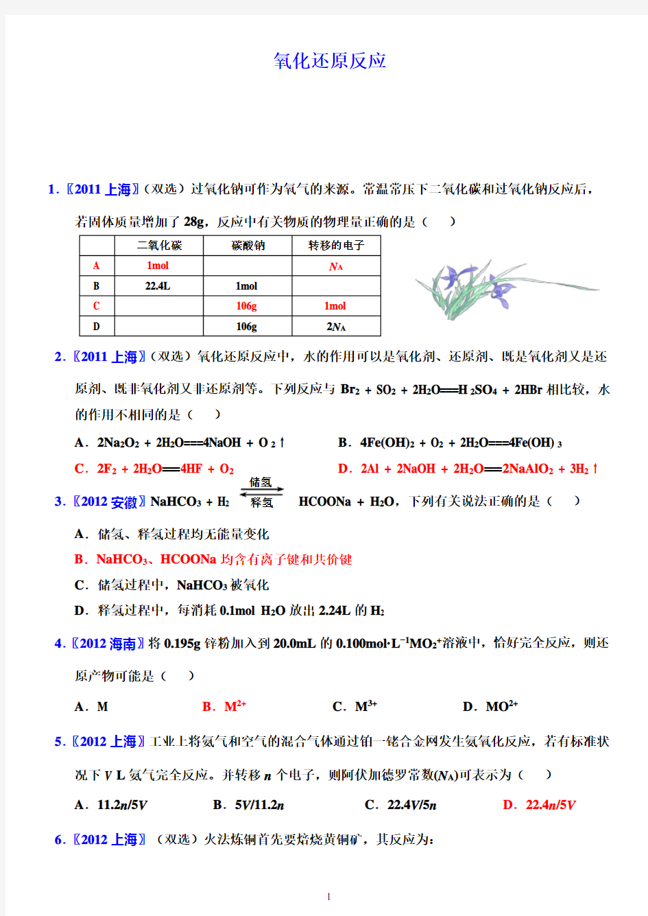 高考化学专题-氧化还原反应