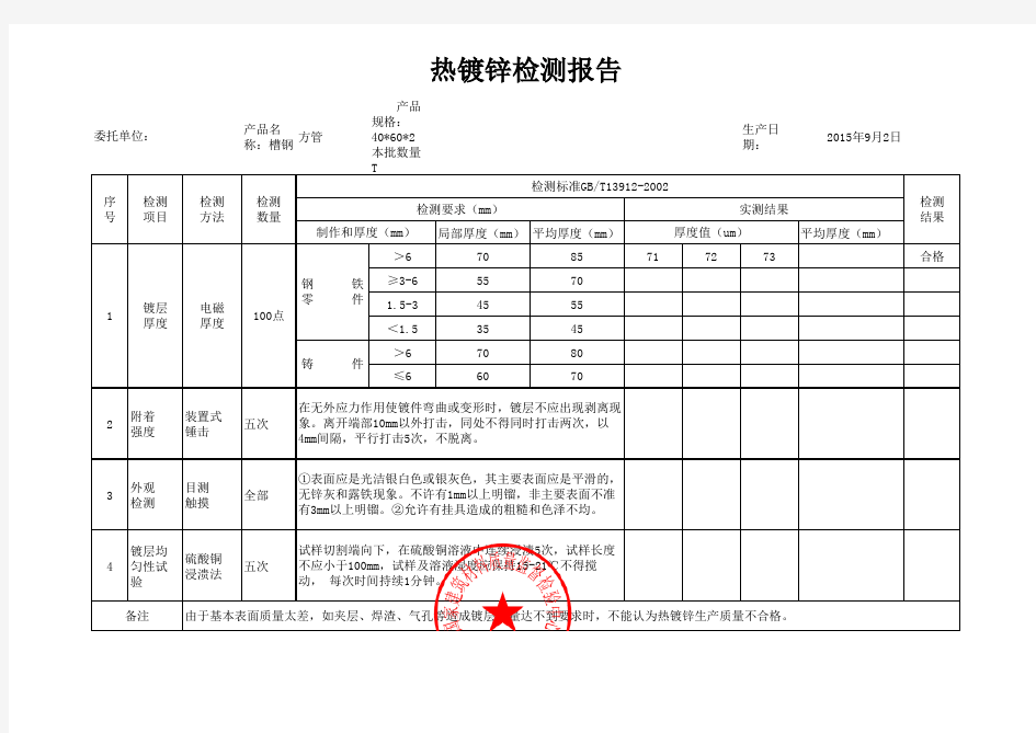 钢材热镀锌检测报告