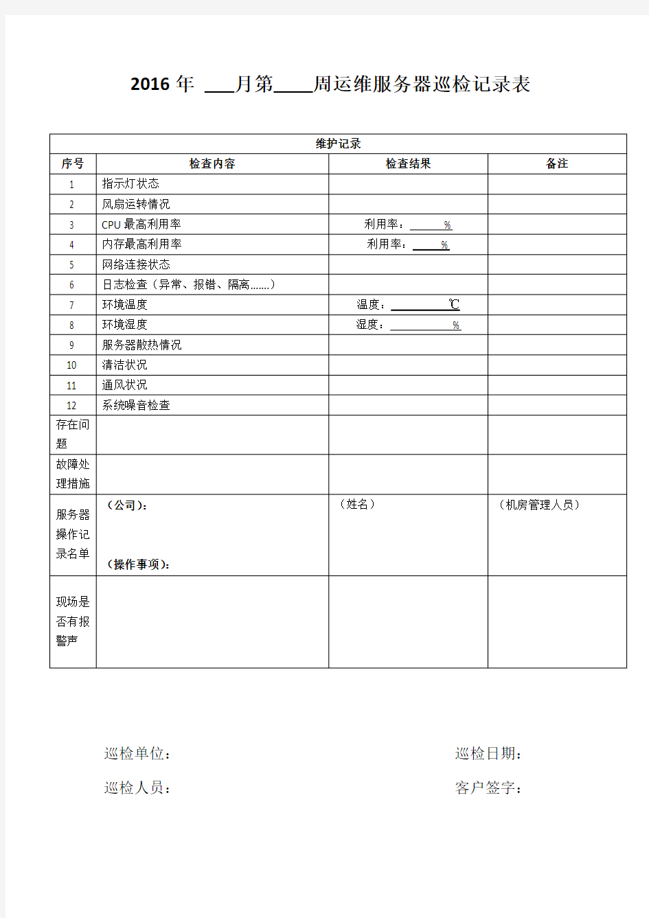 运维服务器巡检记录表修正版