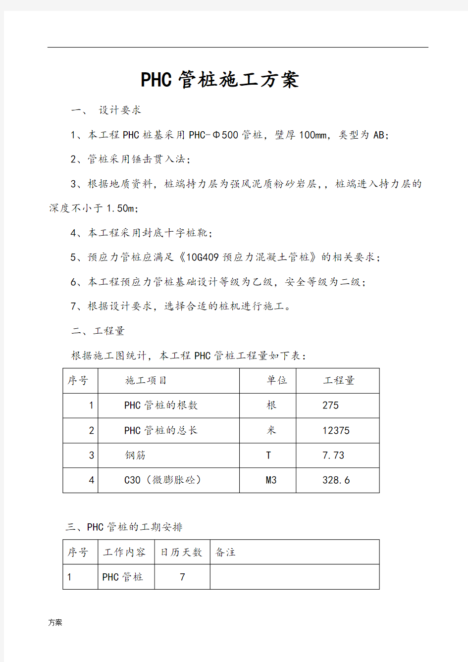 PHC管桩施工的方案.doc