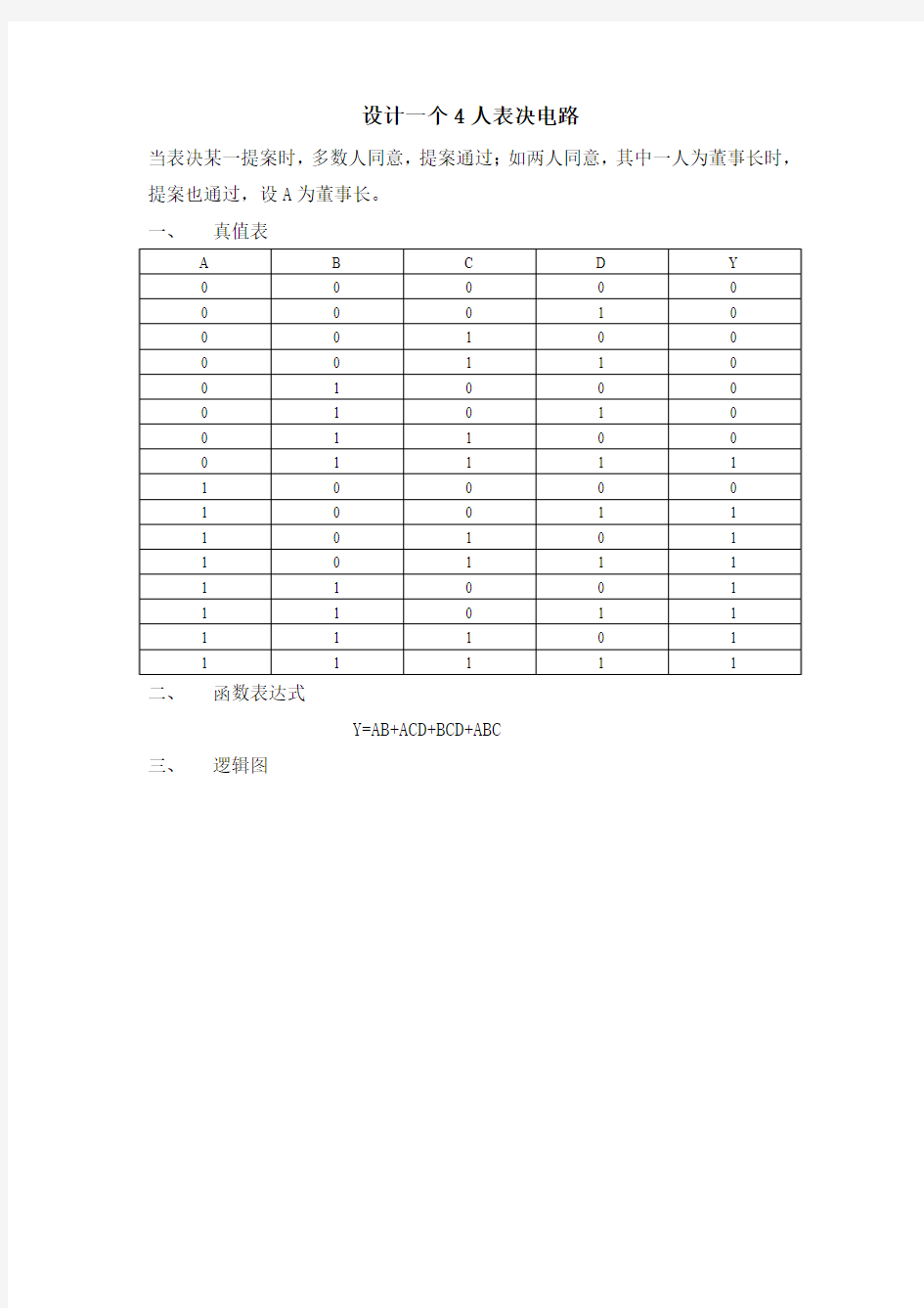 设计一个4人表决电路