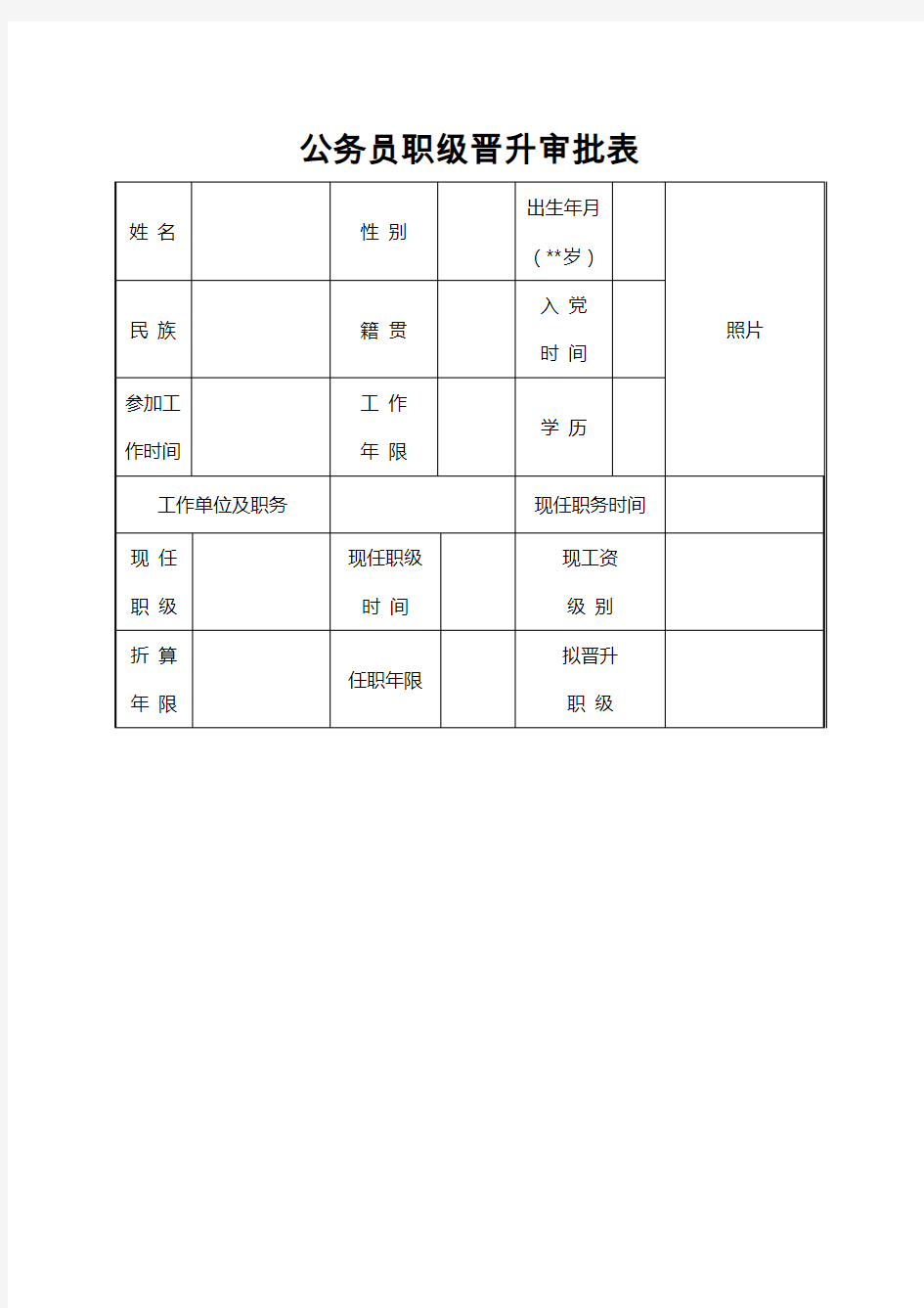 公务员职级晋升审批表